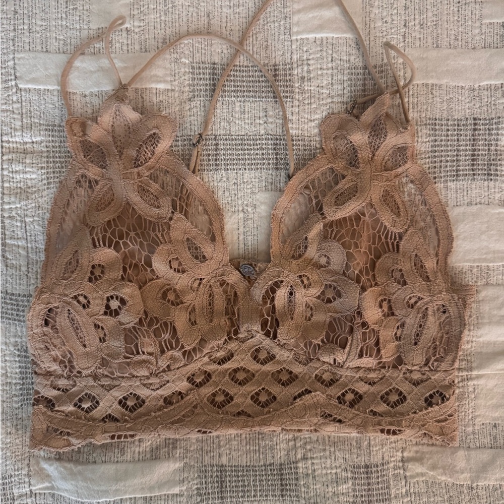 Free People Tan Lace Bralette with Scalloped Edges